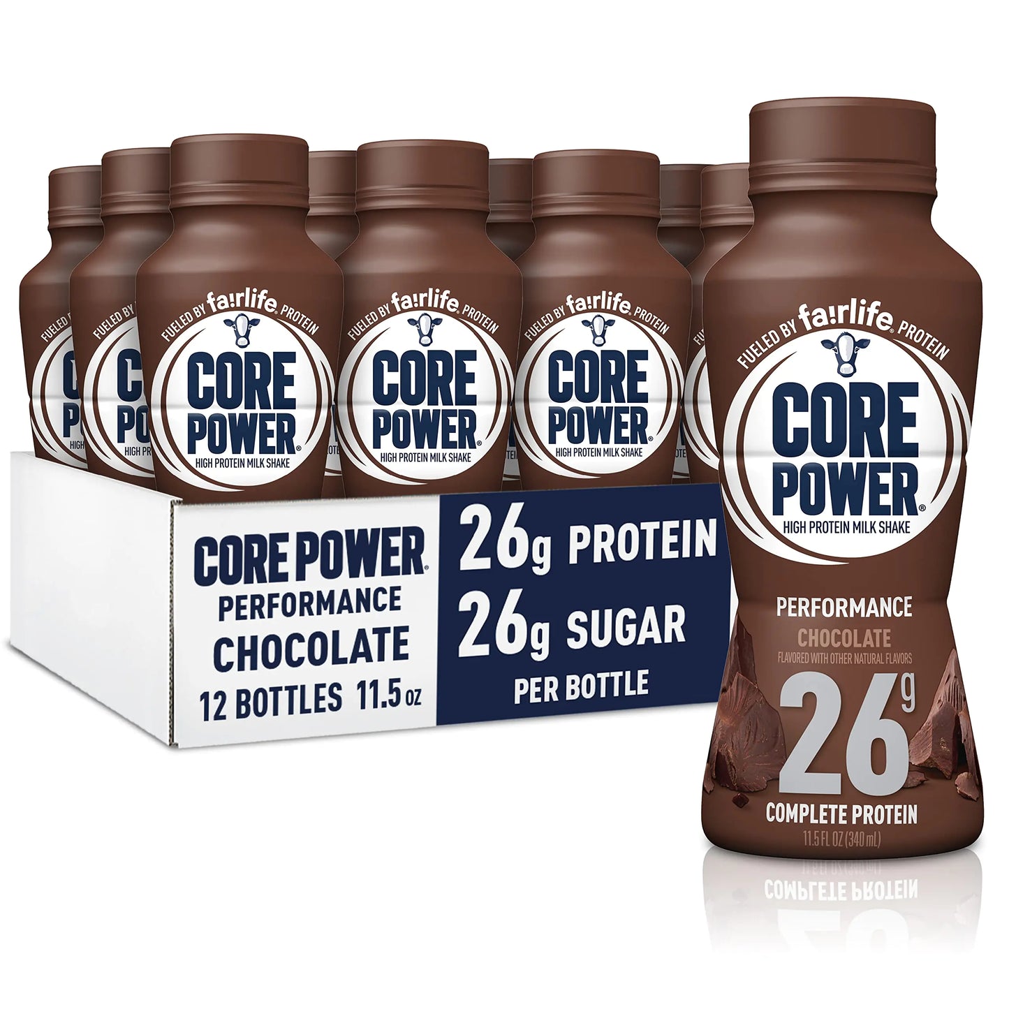 Core Power Fairlife 26g Protein Milk Shakes Ready To Drink for Workout Recovery Chocolate 11.5 Fl Oz (Pack of 12)