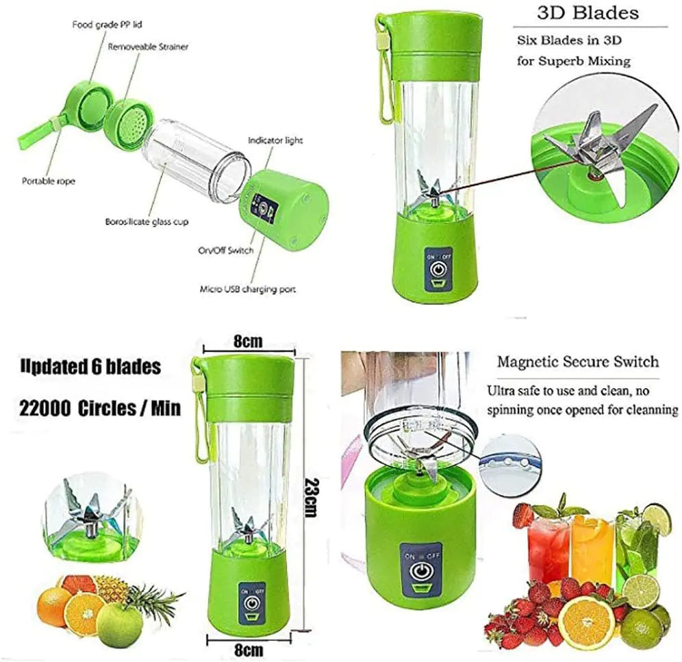 Personal blender with 6 blades; Personal Size Blender Juicer Cup; Smoothies and Shakes Blender; Handheld Fruit Machine; Blender Mixer Home