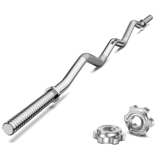 47" EZ Curl Bar Weight Lifting Bar 1-inch Plates Curl Bars for Squats/Hip Thrusts/Lunges Weight lifting Plates Curling Bar for Gym and Home -2 Star Collars(280lb Weight Capacity) (Silver)