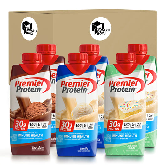 Premier Protein Chocolate Cake Batter Vanilla | 30g Protein Shakes Variety Pack in The Award Box Packaging 11 Fl. Oz Each (2 Chocolate 2 Cake Batter 2 Vanilla)