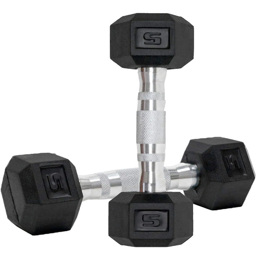 Dumbbells Set of 2 Hex Rubber Encased Dumbbells Weights Dumbbells Set with Metal Handle for Exercise and Fitness (5 lb Pair)