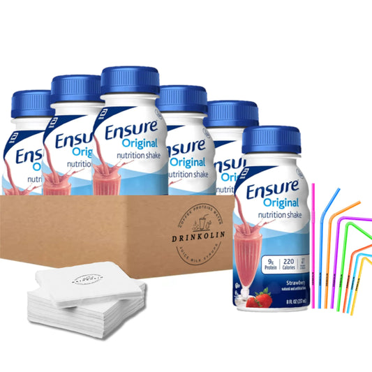 Ensure Original Nutrition Shakes Strawberry Flavors Nutritional Full of Vitamins and Minerals 6 Pack With Drinkolin Straws 8 OZ