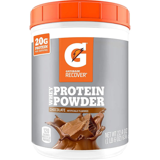 Gatorade Whey Protein Powder Chocolate 22.4 Ounce (20 servings per canister 20 grams of protein per serving)